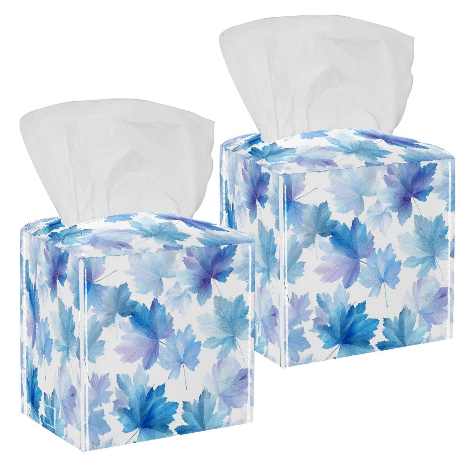 Maple Leaves Tissue Box Cover, 2 Pack PU Leather Square Facial Tissue Dispenser Box holder for Home Office Car