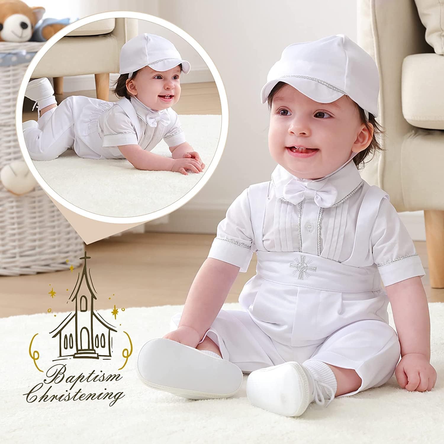 Booulfi Baby Kleidung Jungen Baumwollstoff Baby Anzug Junge Hochzeit Taufanzug Taufkleid Junge Weihnachtsoutfit Trachtenhemd
