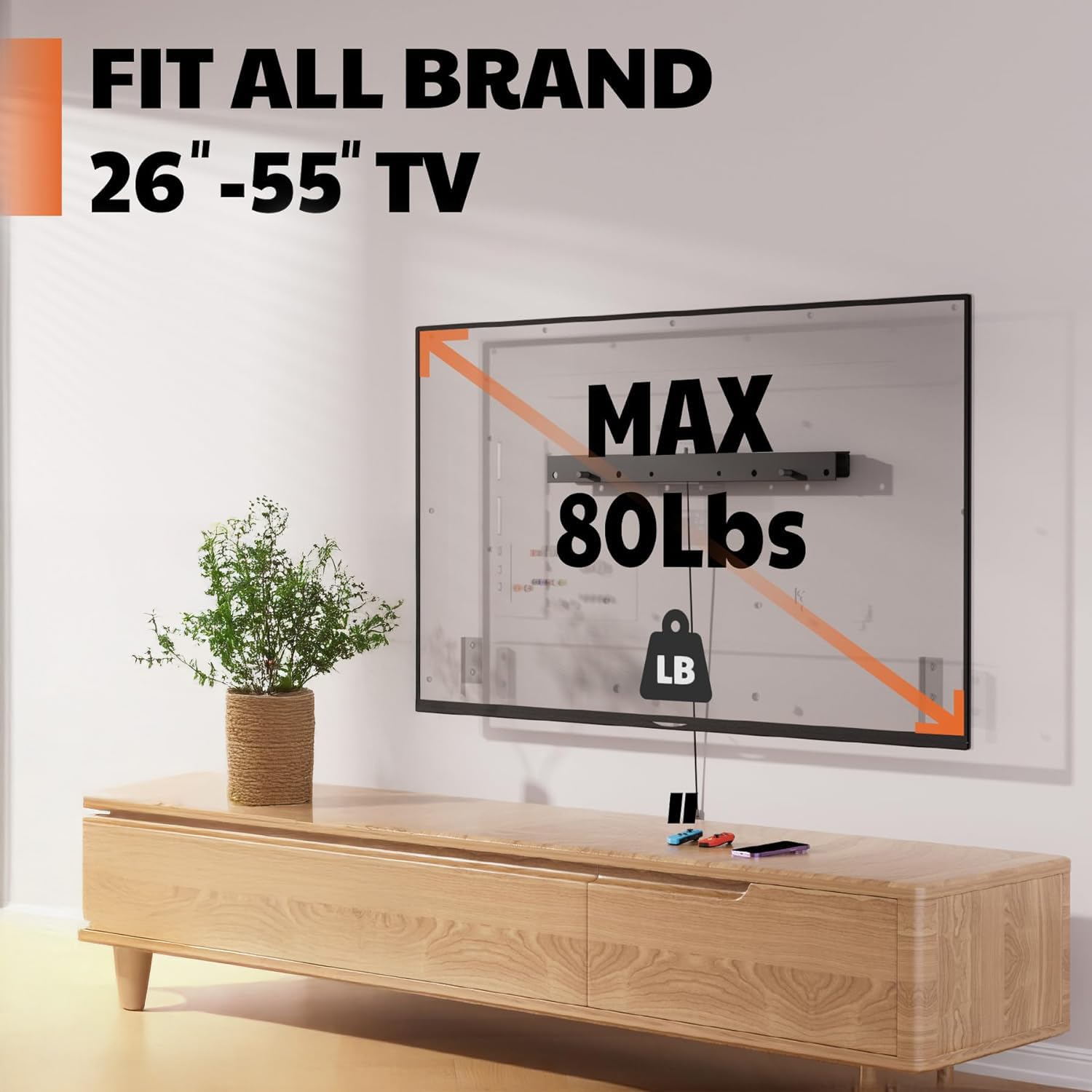 AENTGIU Studless TV Wall Mount, Alloy Steel, Hold 80 Lbs, 26 to 55 Inch TVs — Amazon image 4