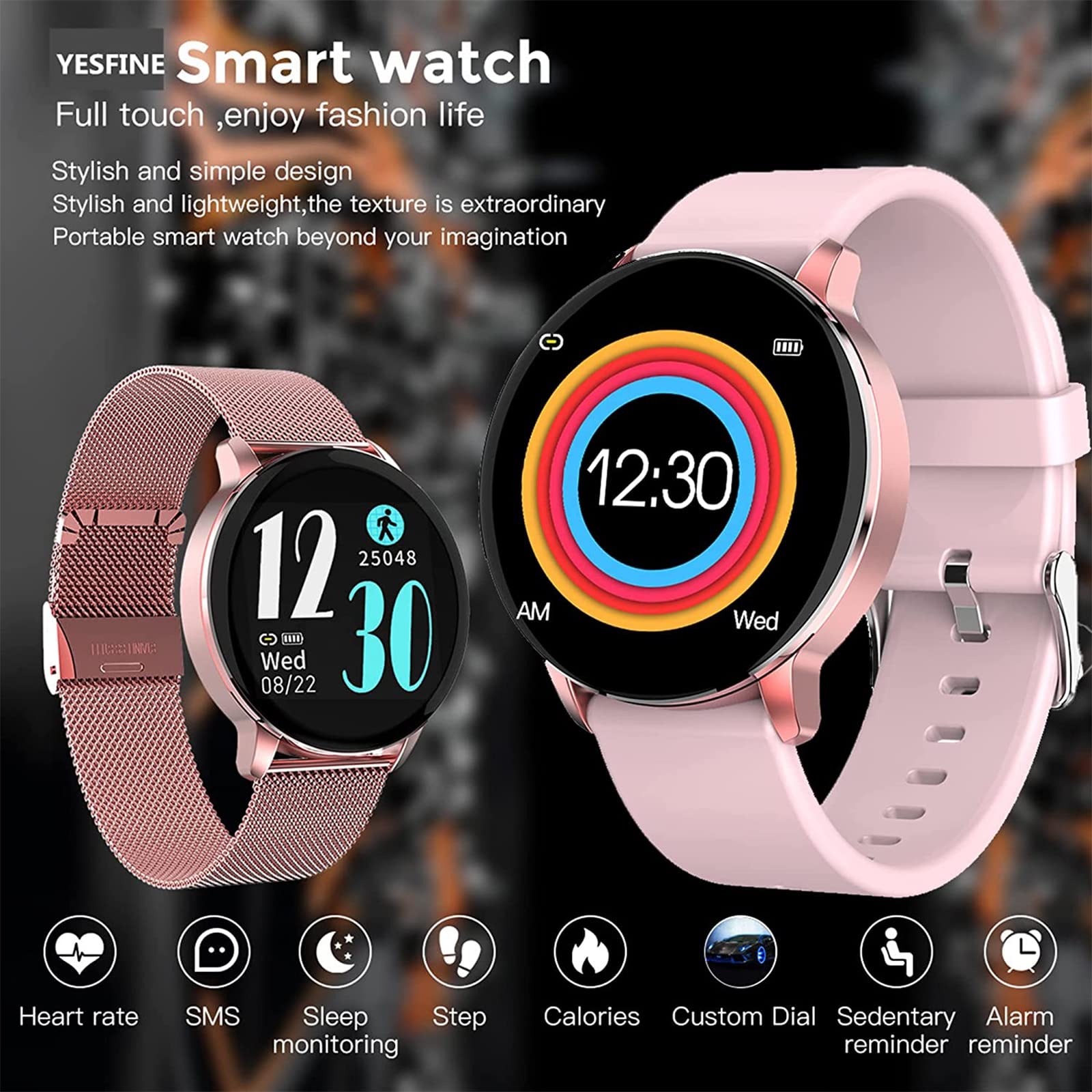 Damski wodoodporny inteligentny zegarek, 1,3'' pełny dotykowy zegarek fitness ze śledzeniem zdrowia kobiet, pulsometr, sportowy smartwatch outdoorowy do telefonów z systemem Android iOS, czarny