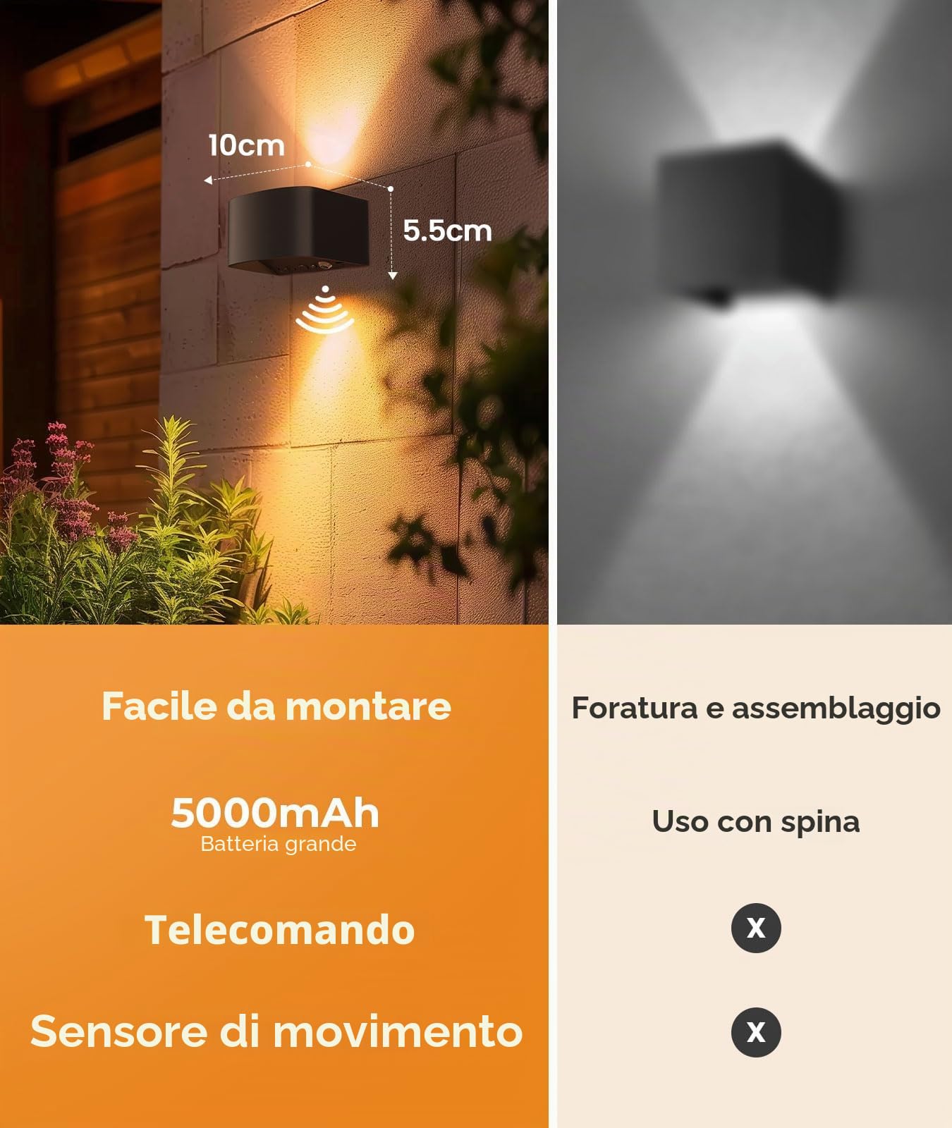 FULEN 4 lampade da parete a batteria con sensore di movimento, telecomando, 3 colori, LED, 3 modalità, ricaricabili, luminosità regolabile