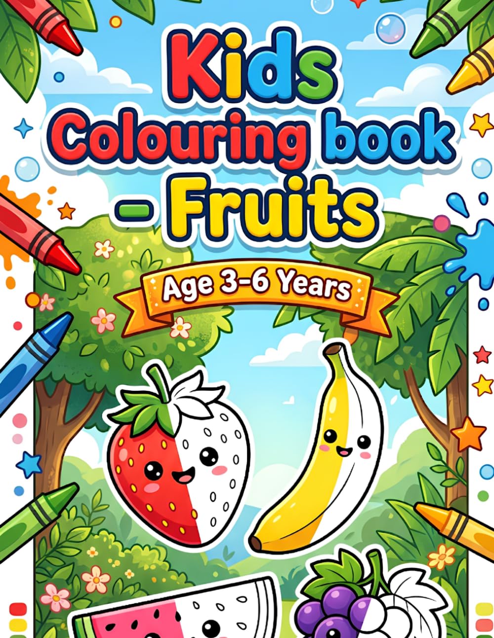 Fruit Coloring Book for Kids Ages 3-6: Fun and Easy Fruit Coloring Pages for Toddlers and Preschoolers | Learn Fruits, Build Fine Motor Skills, Creativity, and Early Learning Skills