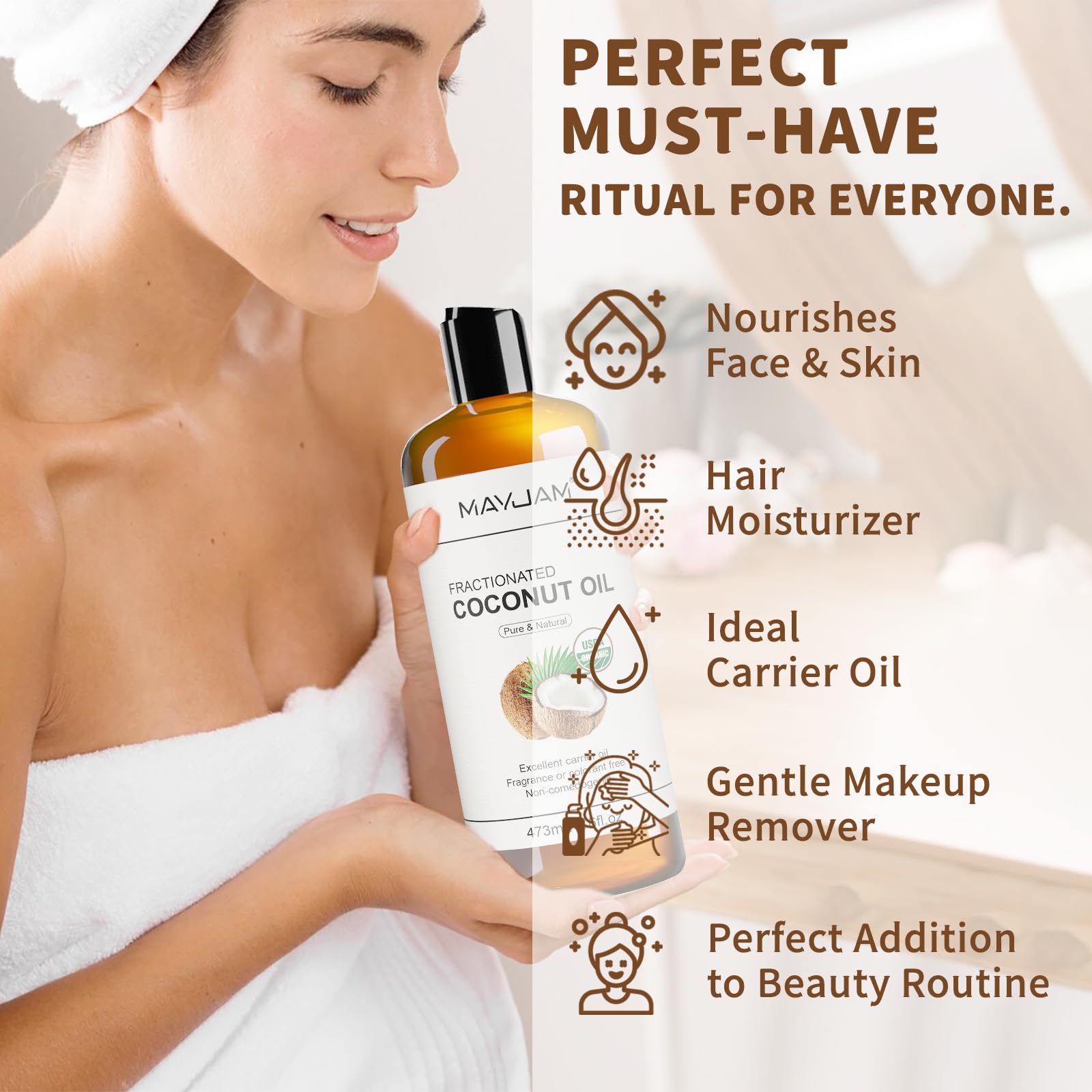 MAYJAM Organic Coconut Oils 473ML, Handcraft Fractionated Coconut Oil, Pure Natural DIY Beauty Recipes - Image 3
