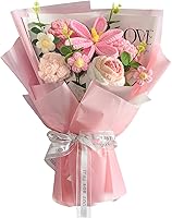 POPUPARTY Handmade Crochet Flowers Bouquet 8PCS Pink - Tulips Roses Daisies Carnations, Eternal Artificial Flowers for Mother's Day Valentine's Home Decor