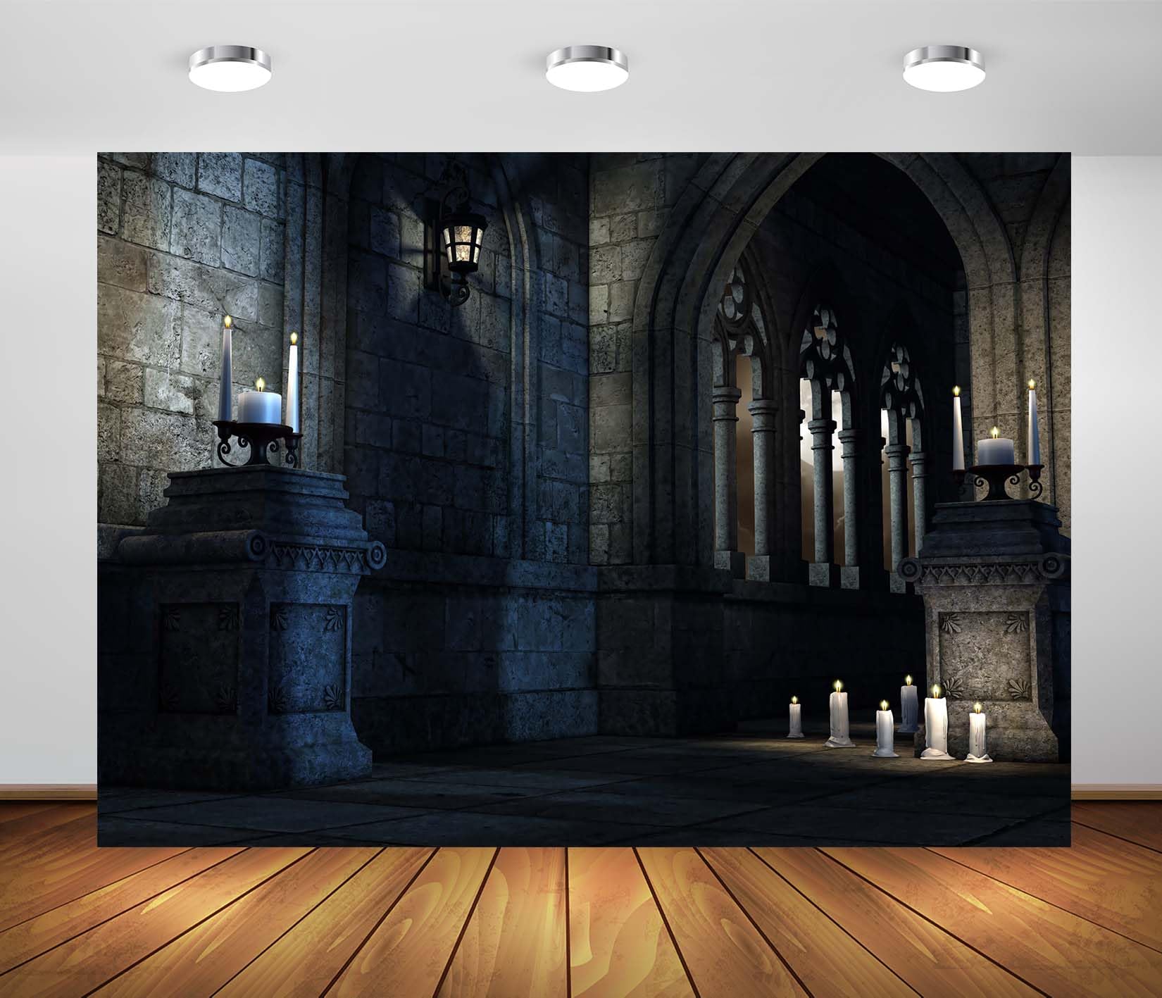 BELECO 5x4ft Fabric Gothic Wall Backdrop Gothic Pointed Arches Church Outside Wall Background Medieval Castle Religious Wedding Portrait Decorations Photo Booth Props - View #3