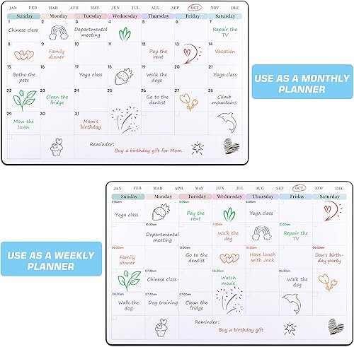 Miniatura 7 de POPRUN Calendario mensual de pizarra blanca de borrado en seco y tabla de tareas semanales familiares, juego de tablas autoadhesivas para nevera de