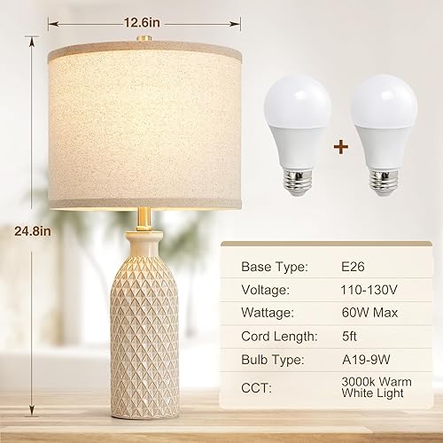 Miniatura 2 de Luvkczc Ceramic Table Lamps Set of 2, Farmhouse 24.8" Bedside Lamps with 3-Color Temperature, Modern Nightstand Lamp Desk Reading Lamp for Bedroom,