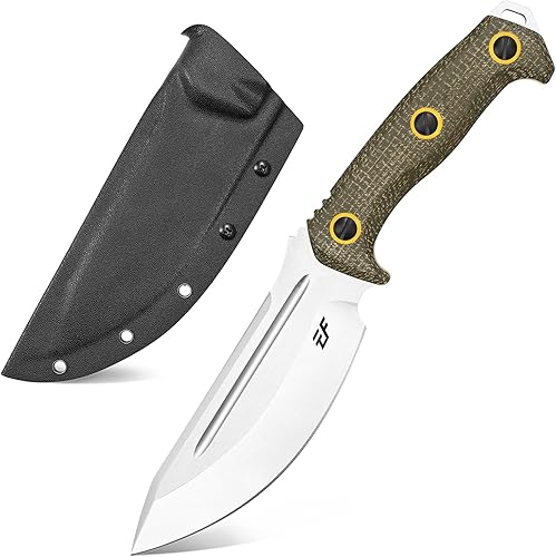 Eafengrow EF137 Cuchillo de hoja fija, hoja de acero N690, mango Micarta Cuchillos fijos EDC de espiga completa para actividades al aire libre,