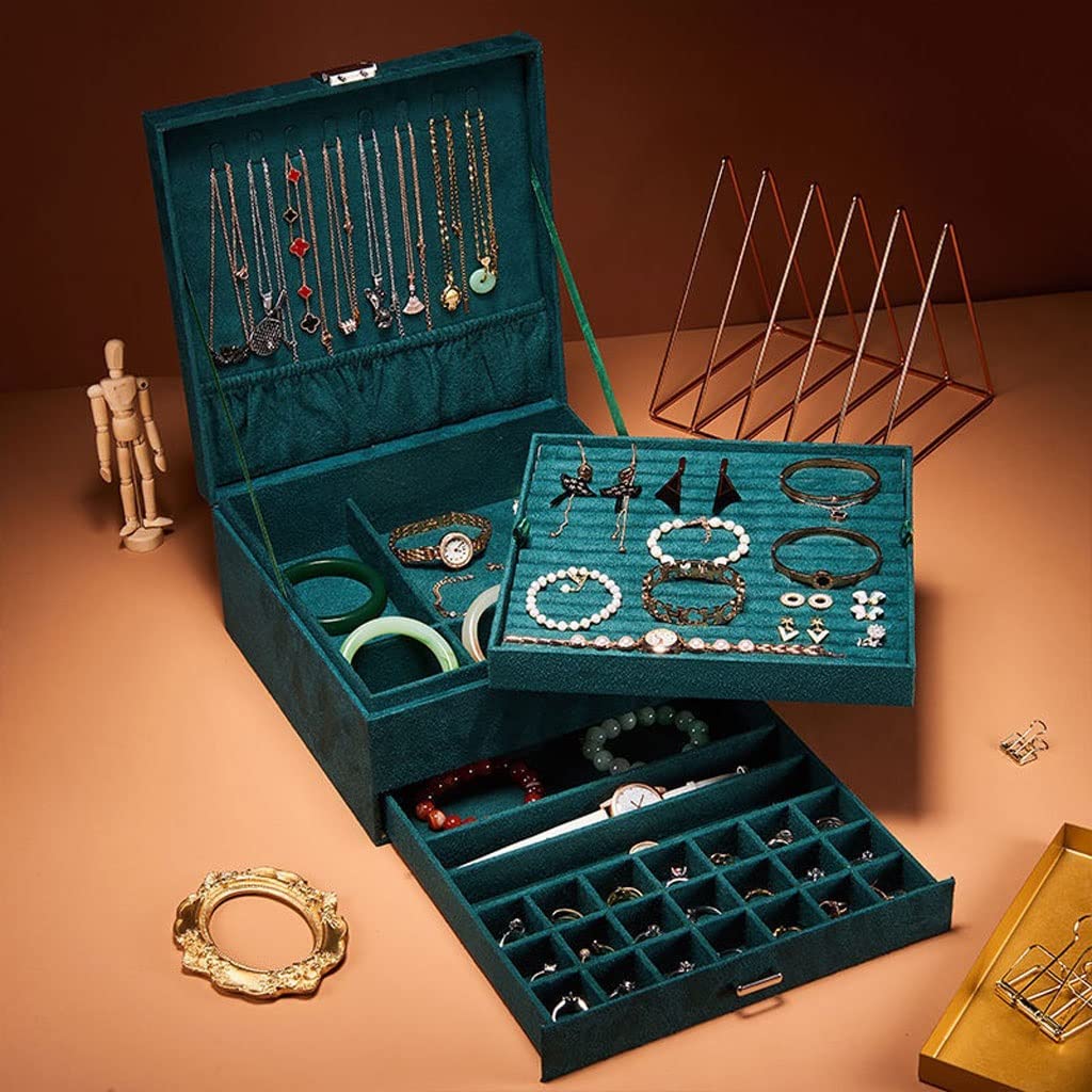 Organizer per gioielli in velluto a 3 strati per collane, anelli, bracciali, orecchini e orologi