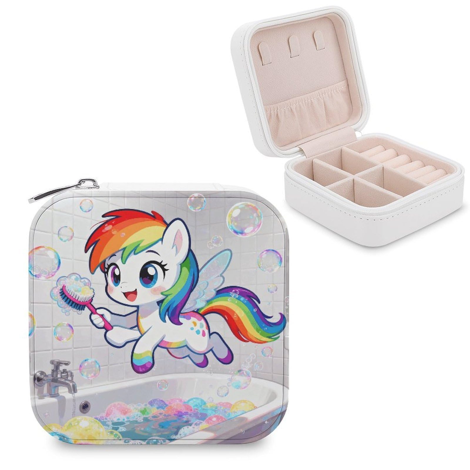 FekiLoot Rainbow Wash Jewelry Box Exquisite Jewelry Organizer Silver Gold Trinket Storage Case Multi Compartments Cute Earrings Ring Necklace Holder For Woman Household Gift