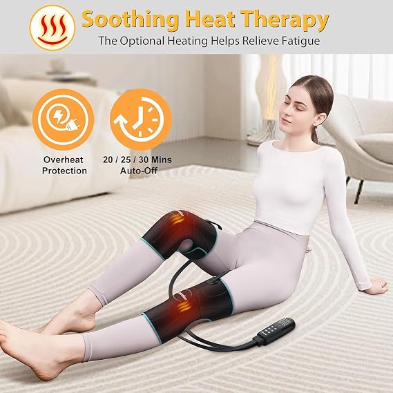 Knee Massager with Heat & Air Compression, Heated Knee Brace Wrap, Knee Heating Pad for Arthritis, Joint Pain, 4 Modes 3 Intensities 3 Heat Levels, Leg Massager with LCD Controller (No Battery)