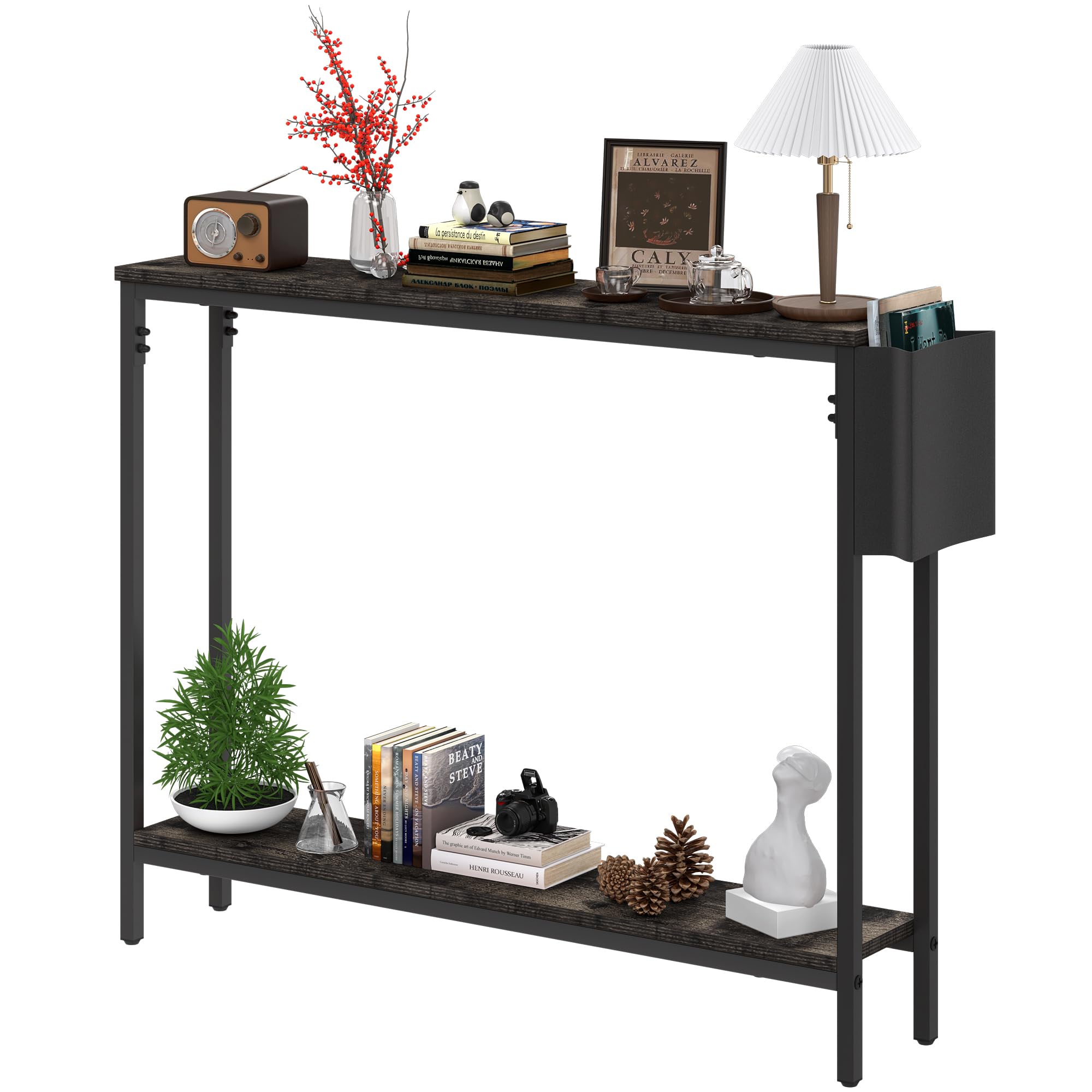 Bigbiglife 39.4" Console Entryway Table, 2-Tier Industrial Narrow Sofa Table with Storage Shelves for Hallway, Living Room, Bedroom, Foyer, Corridor, Office, Black