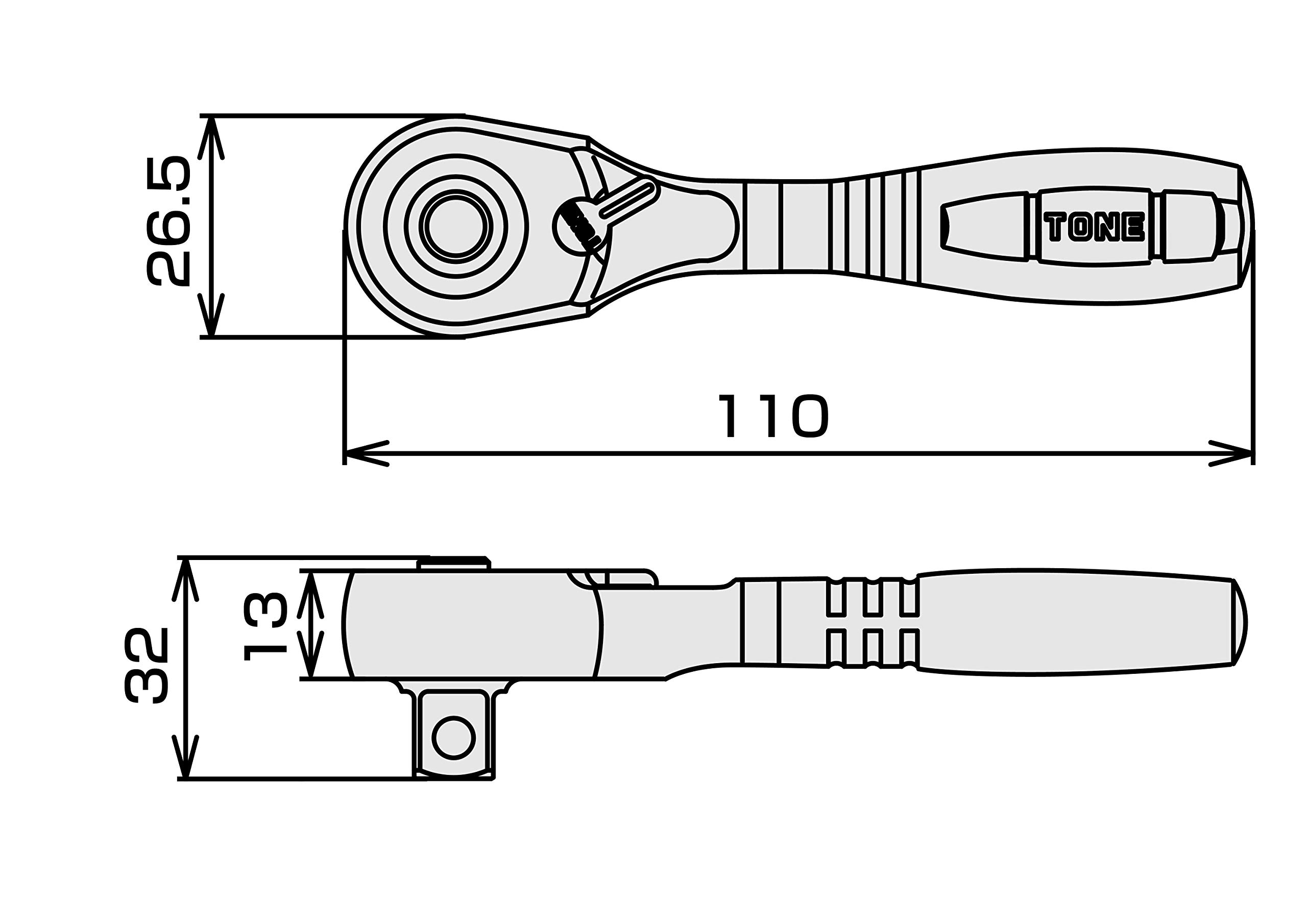 RH4CHS TONE 1/2" Drive Short Ratchet