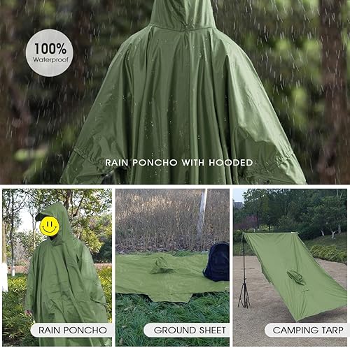Miniatura 5 de Cosmine Poncho de lluvia con capucha para adultos con bolsillo, impermeable, ligero, unisex, chaqueta impermeable para senderismo, camping,