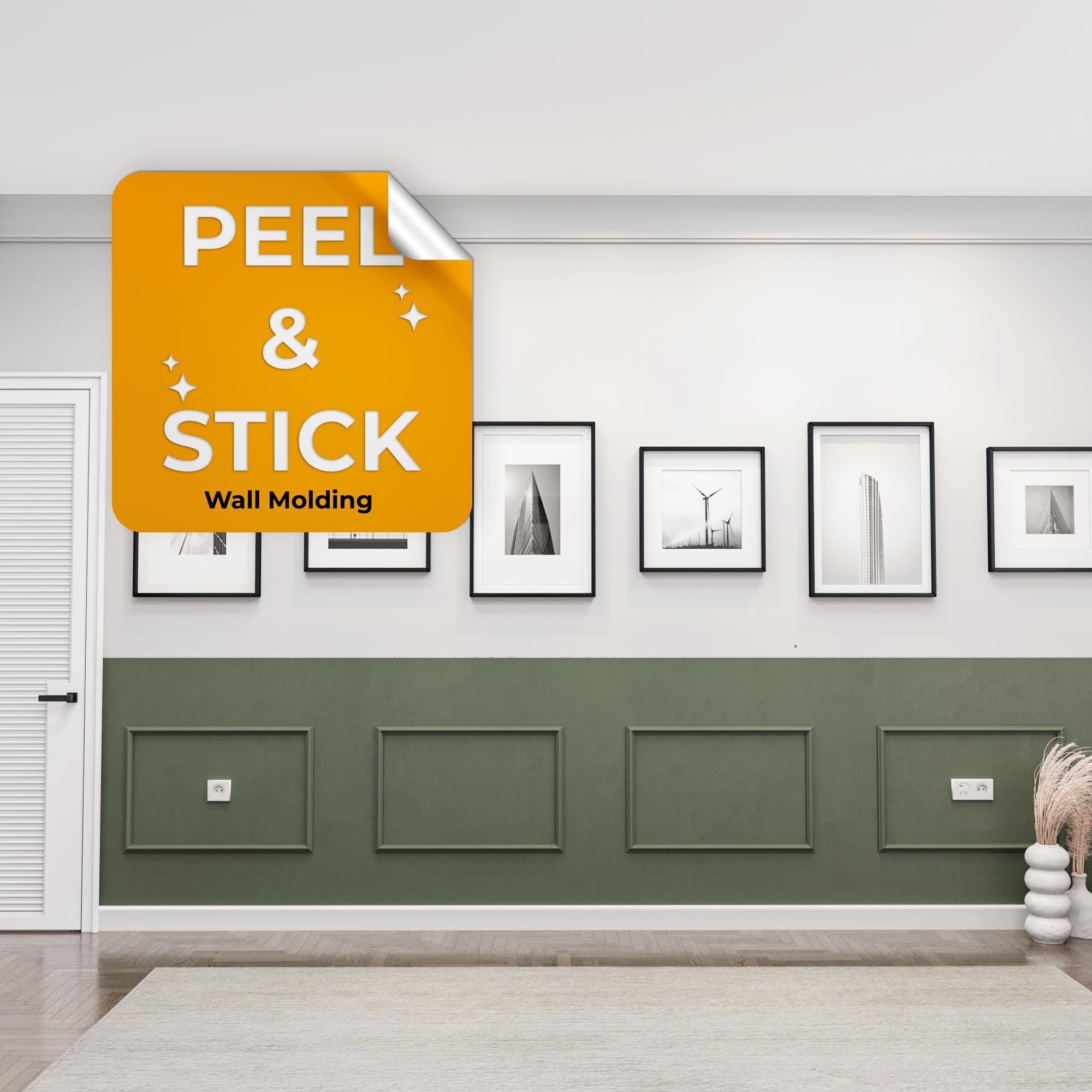 Birdeco Peel and Stick Wall Molding Kit, Ready to Assemble Wainscoting Panels, Pre-Cut Molding Trim for Home and Office Interrior Wall Decor, DIY, Premade (4 Frames)