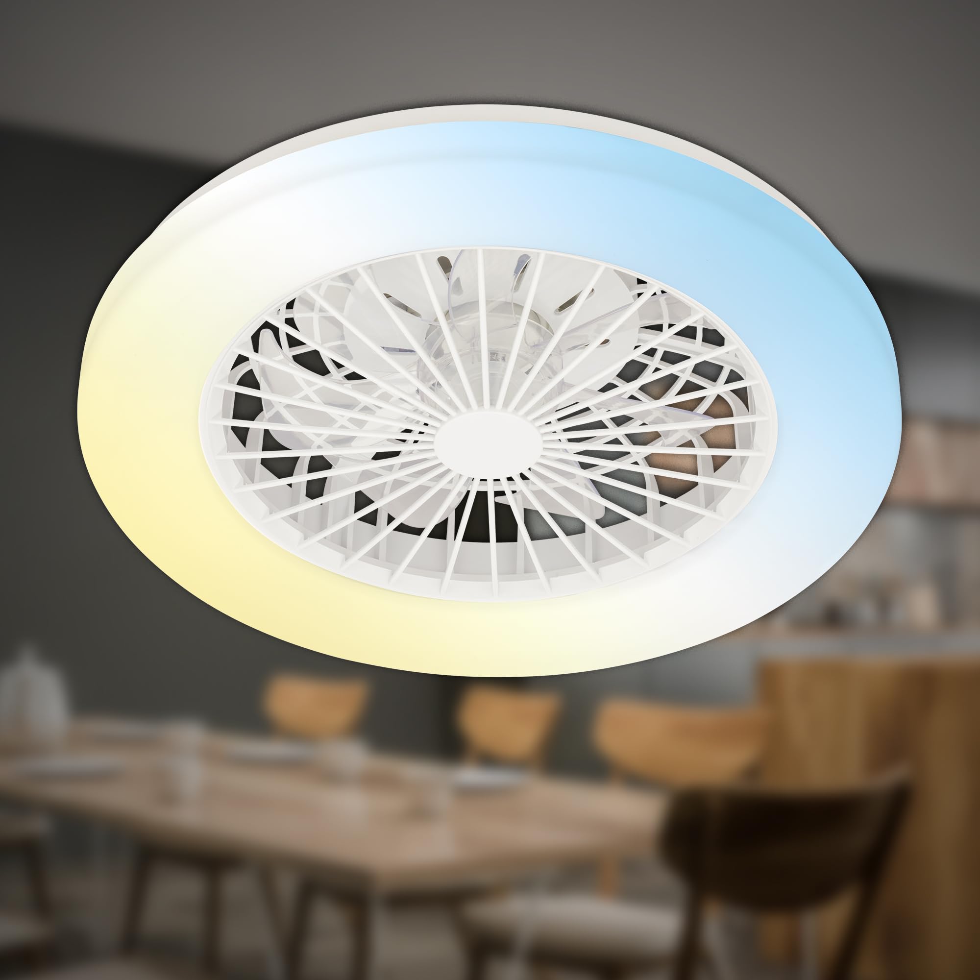 Briloner - Plafoniera con Ventilatore a 5 velocità, telecomando, dimmerabile, lampada per camera da letto, lampada per soggiorno, lampada da soffitto con ventilatore, 48,5x14,5 cm (DxA), bianco