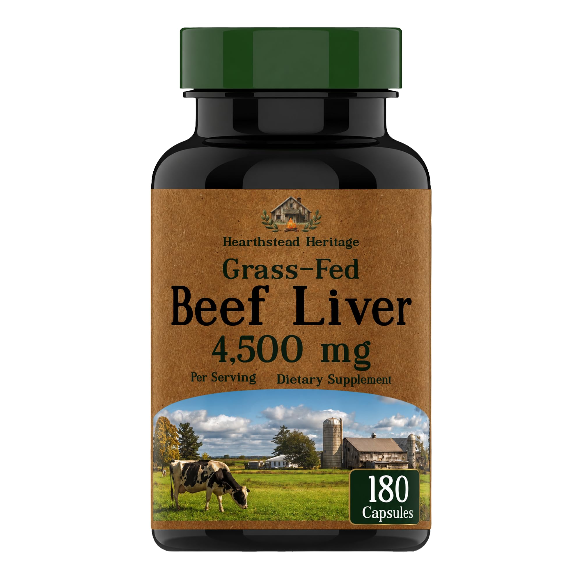 tnvitamins Grass Fed Beef Liver Capsules 4,500 mg per Serving – 180 Capsules | Desiccated, Freeze-Dried, Pasture-Raised Beef Liver Supplement | Natural Energy, Vitality & Immune Support | Made in USA