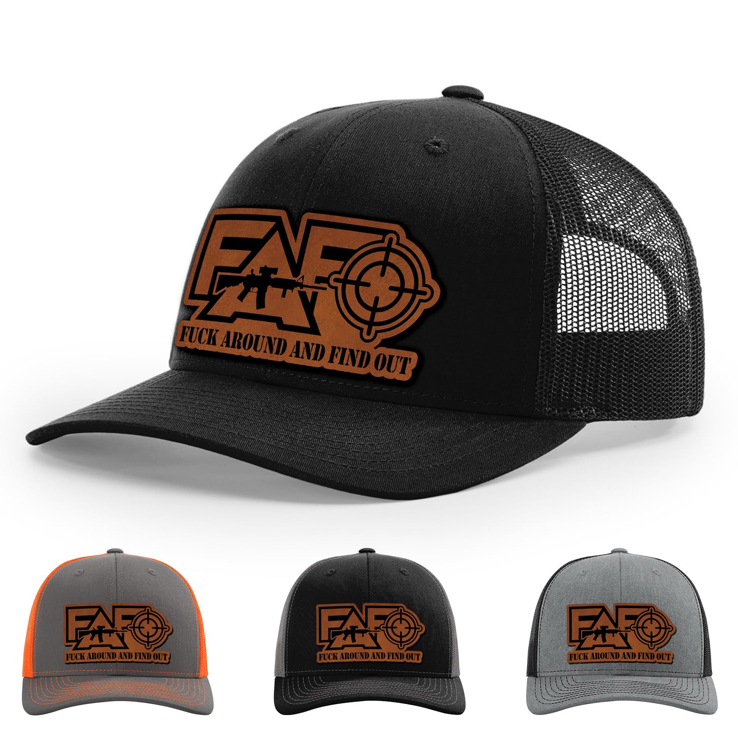 FAFO USA Flag, Fuck Around and Find Out American Hat, 112 Style Trucker Leather Patch Hat for Men & Women, 6 Panel Baseball Cap with Snapback Enclosure