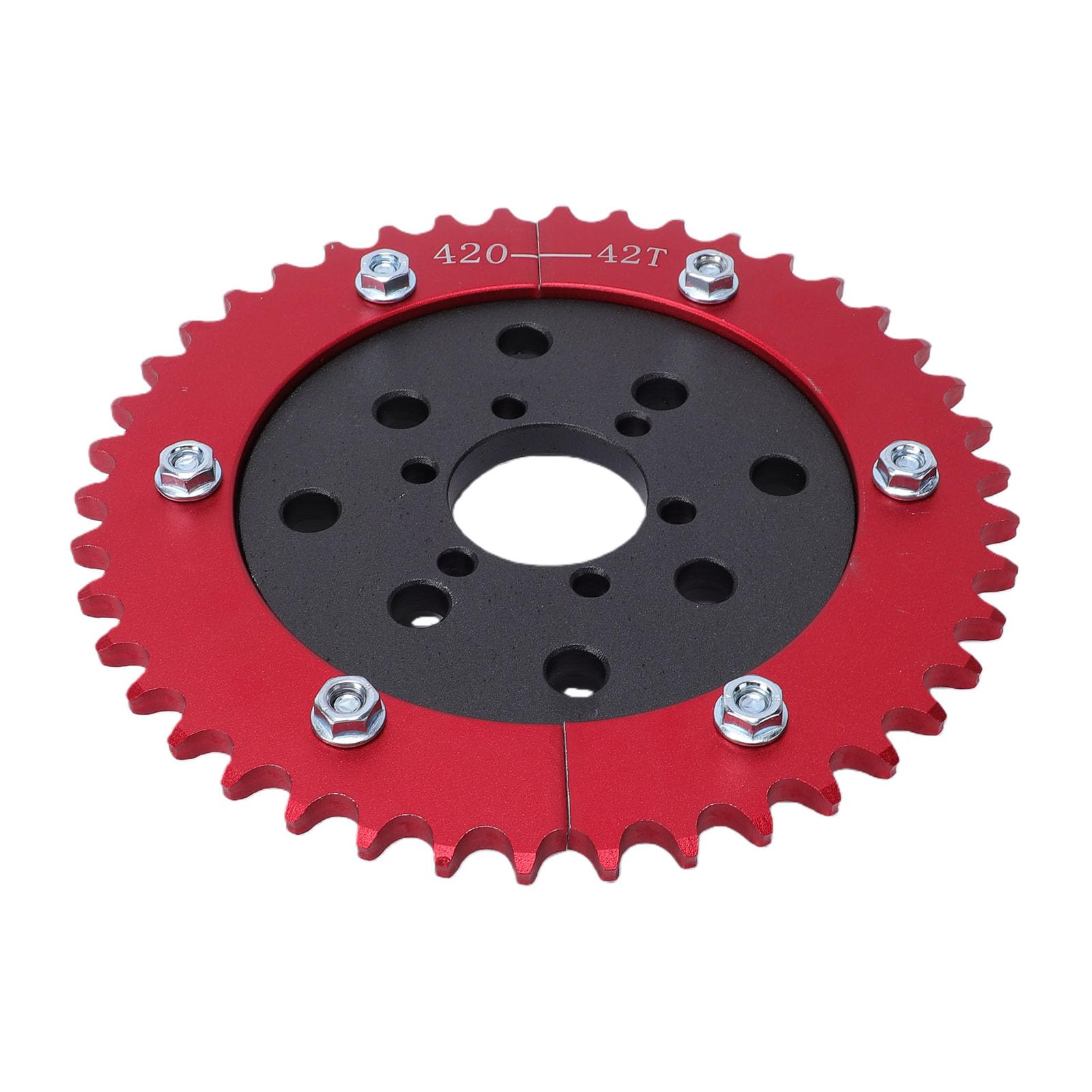 Ausla Adaptateur de Moyeu de Pignon divisé, Remplacement de Pignon de Chaîne en Alliage d'aluminium 42 Dents 420, Conception Divisée 6 Supports pour Vélo Go Kart pour 212 Ml 196 Ml