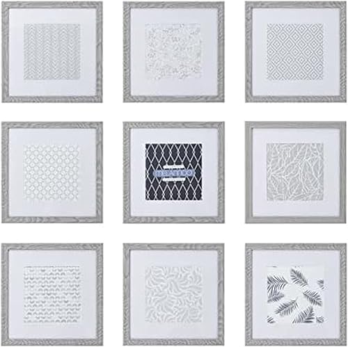 Melannco Juego de 9 marcos de fotos de madera gris de 12.8 x 12.8 pulgadas para sostener fotos de 12 x 12 pulgadas sin paspartú o fotos de 8 x 8