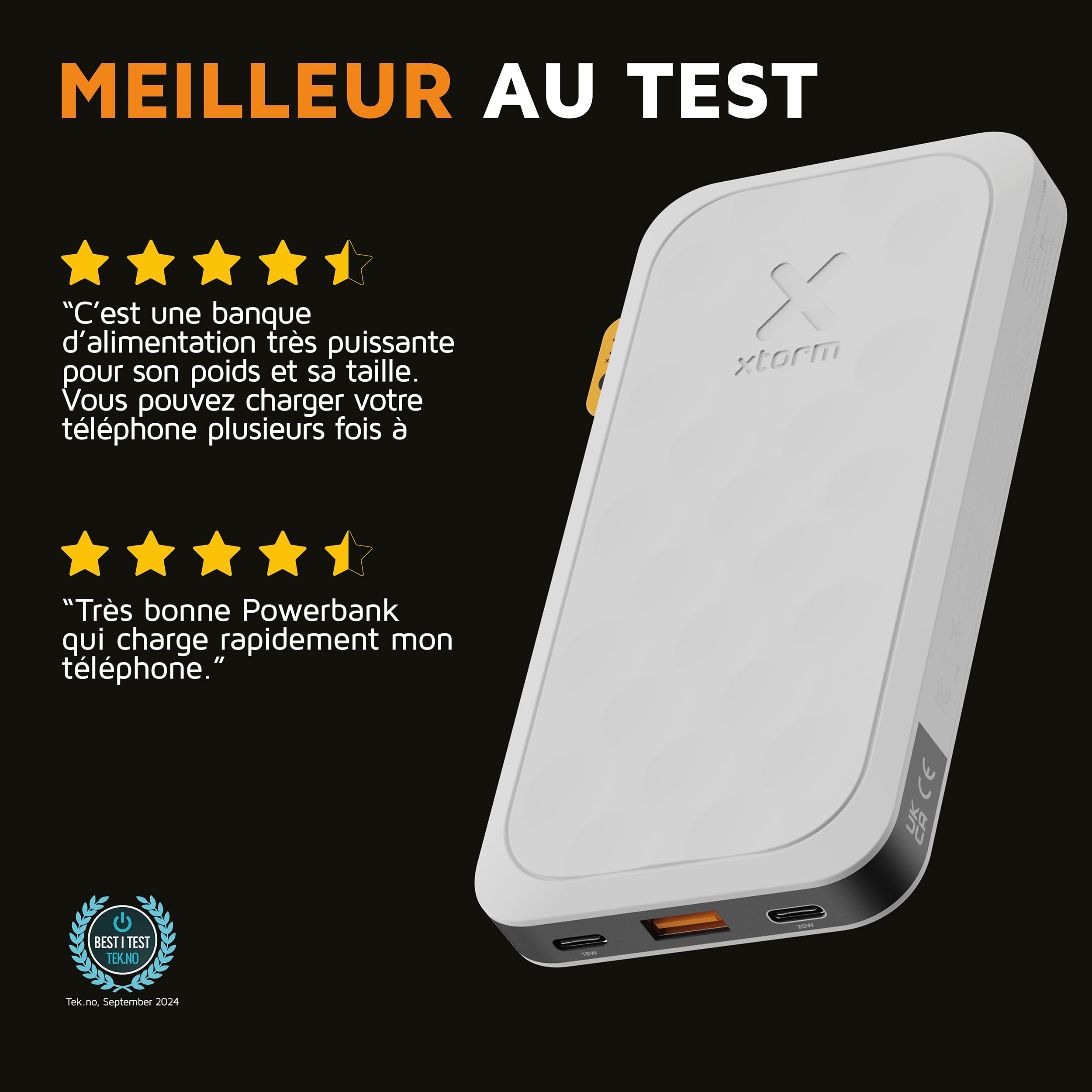Xtorm Fuel Series 5 Powerbank 20W, 10 000 mAh, 2 x USB-C / 1 x USB-A, Résistant en Avion, Convient pour Samsung et iPhone, Dusk White