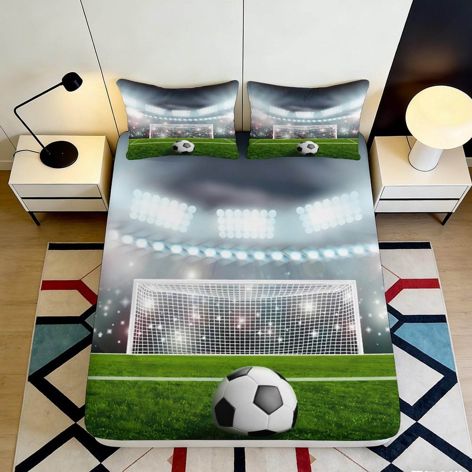 Jqzkxnhpbr Style-8 3D Printed Football Stadium Fitted Sheet Microfiber Non-Slip Bed Cover Soccer Goal Bedroom Mattress Decor 90X200x25cm