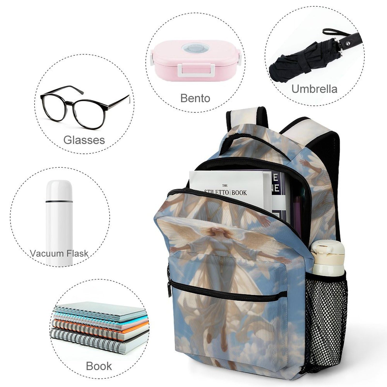 SchöNer Engel Schulrucksack MäDchen Jungen Gott Schulranzen Casual Daypack Buchtasche BüChertasche FüR Schule Und Reise One Size