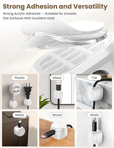 Miniatura 6 de Kanemc Clips de cable para escritorio, organizador magnético de alambre giratorio de 360°, gestión de cables autoadhesivos para escritorios de
