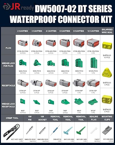 Miniatura 8 de JRready DW5007 Kit de conector Deutsch,Conector DT de 2 pines,3 4 6 8 12 pines impermeable IP68 conector eléctrico con contactos sólidos