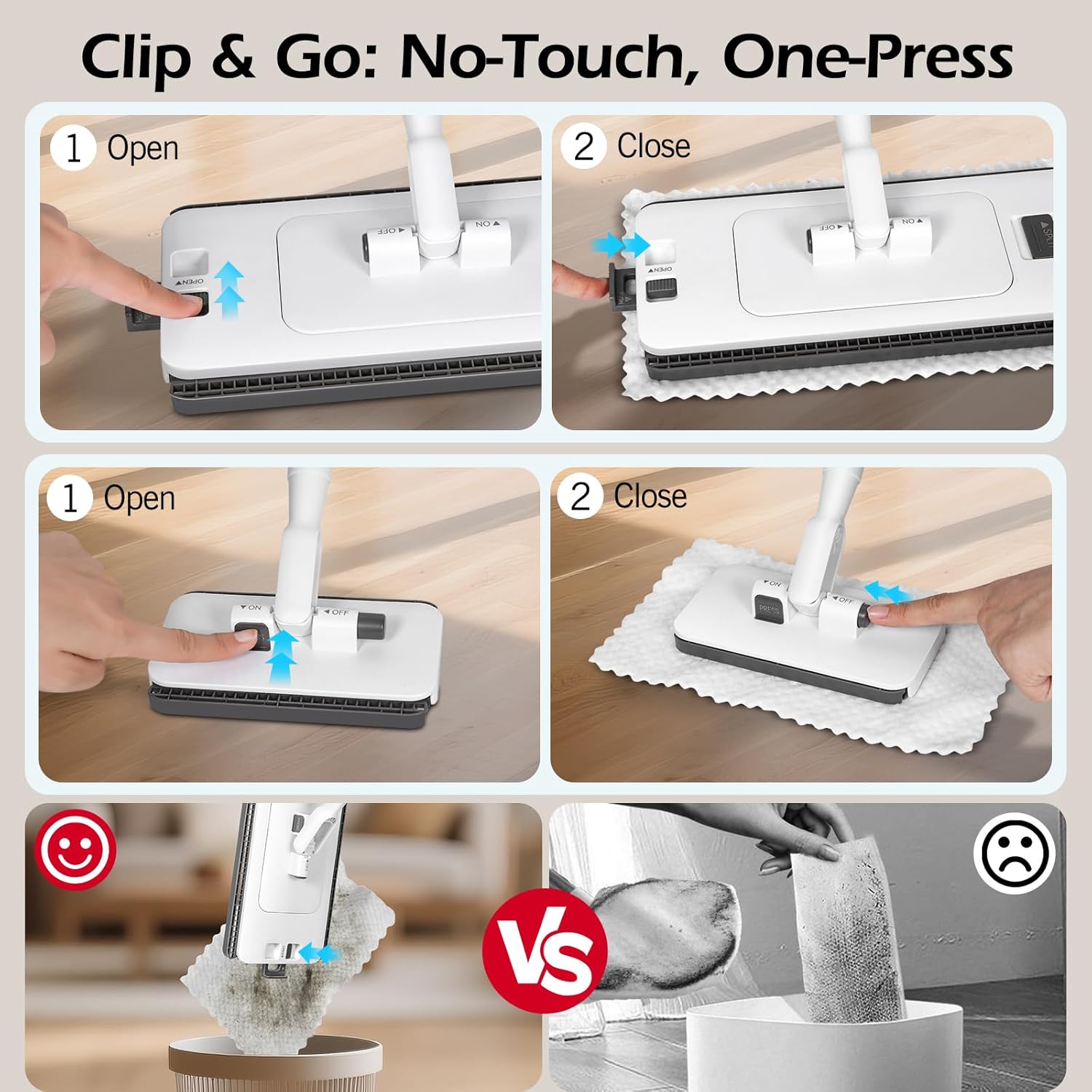 MASTERTOP Disposable Dust Mop with Mini Sweeper Mop,2-in-1 Disposable Mop with 47" Long Handle,Microfiber Mops for Floor Cleaning,No-Touch, Multi Surface Floor Cleaning