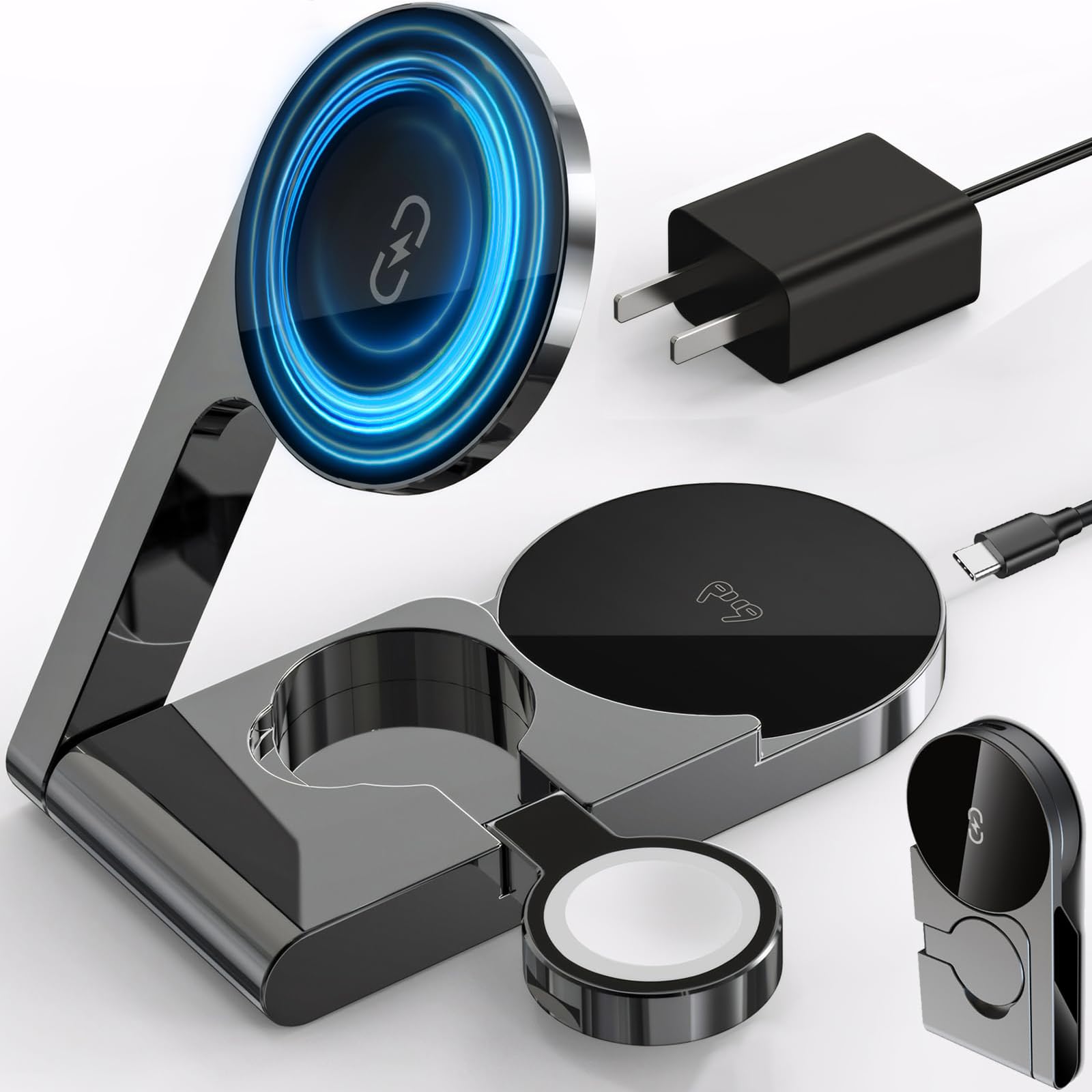 2026 3 in 1 Wireless Charging Station Mag-Safe Fast Charging Station for Apple MagSafe Charger with USB C