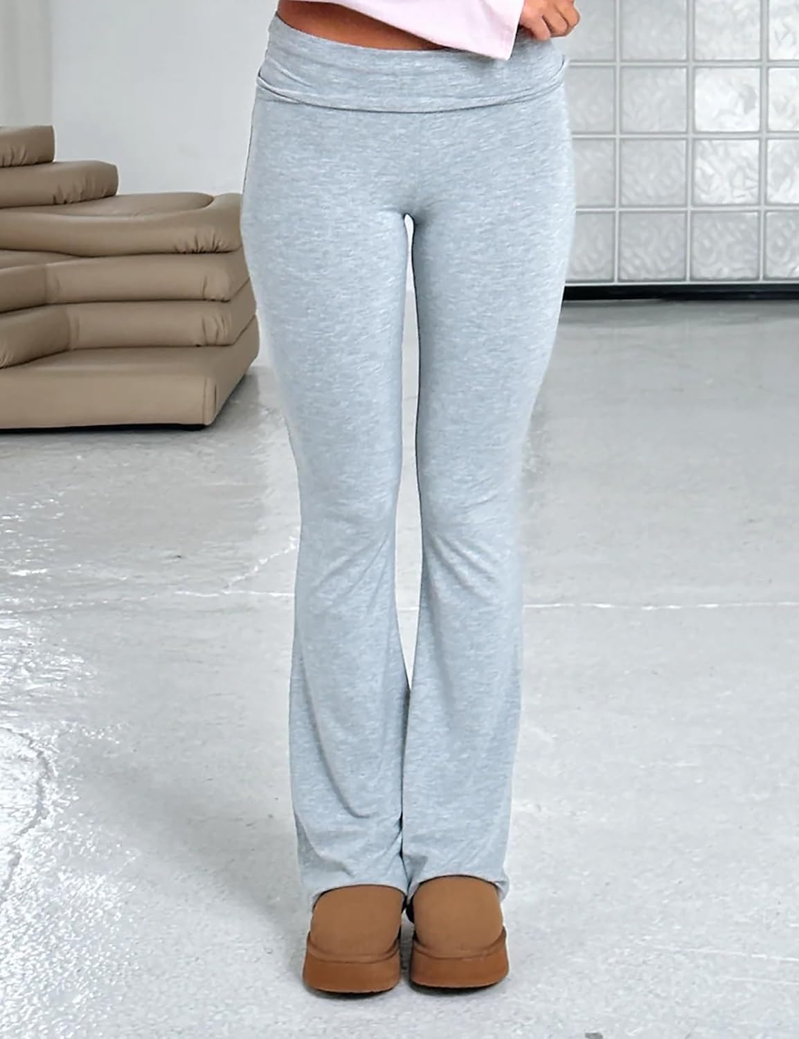 Luckinbaby Women's Flare Skinny Pants Fold Over Leggings Stretch Bootcut Bell Bottom Slim Fit Yoga Pants Y2k Joggers - Image 3