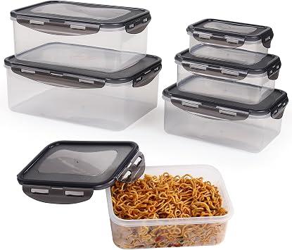 Rainberg Food Storage Containers - 20 Pieces (10 containers & 10 Lids) Leak Proof, Airtight Food Containers with Lids, Stackable, Freezer, Microwave & Dishwasher Safe (Grey)