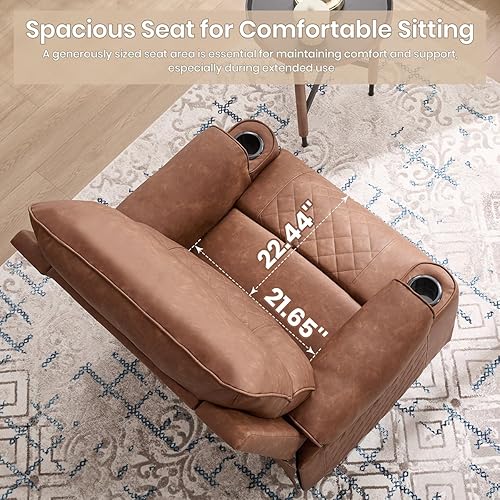 Miniatura 3 de Sillón reclinable de cuero con soporte para tazas, silla reclinable manual para sala de estar, asiento moderno de cine en casa con asiento acolchado