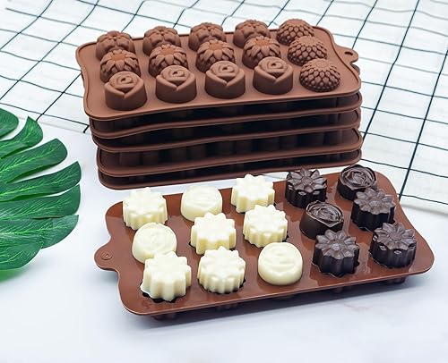 Miniatura 5 de Paquete de 6 moldes de silicona con forma de flor, molde de gelatina antiadherente de grado alimenticio, molde de crayón, molde de silicona para