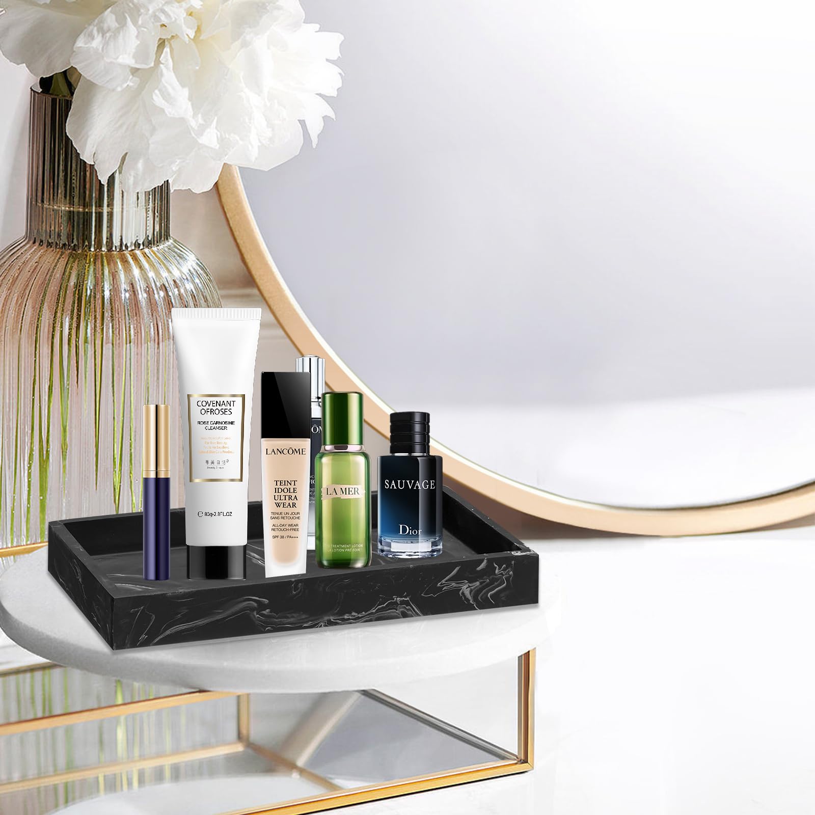 XINSUO Tray Bathroom, Bathroom Tray Organiser (Ink Black, 24L*18W*2H cm), 20 x 10 x 2 cm - Image 4