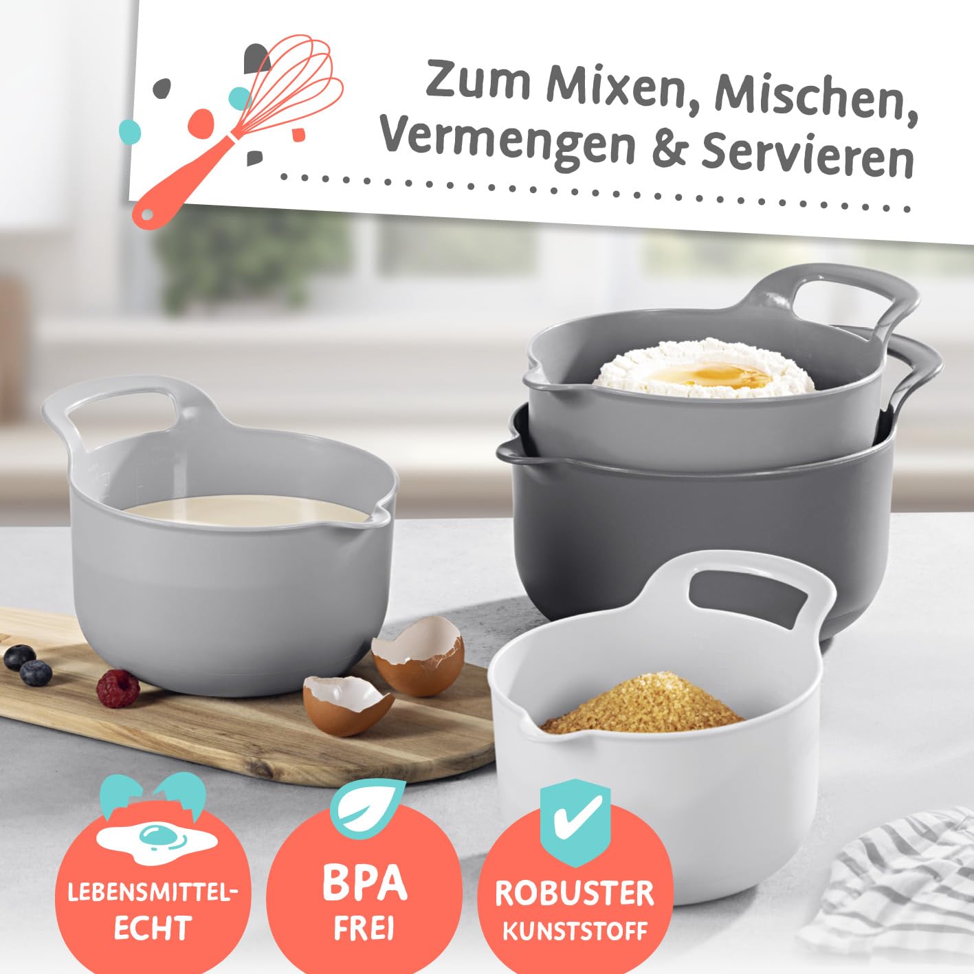 Rocky Mountain Goods 5-teiliges Rührschüssel-Set – Verschachtelbar, BPA-frei, Mit Ausgießer (0,9–5,5 Qt)