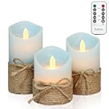 Silverstro Nautical Decor Ocean Blue Flameless Candles with Remote - Home Farmhouse Easter Spring Decorations - Set of 3 (D3.11 X H4 5