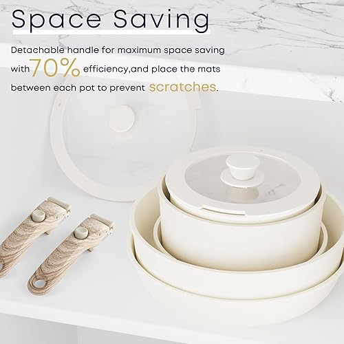 Miniatura 3 de Caannasweis Juego de utensilios de cocina antiadherentes desmontables, ollas y sartenes de inducción apilables con asas extraíbles, aptos para