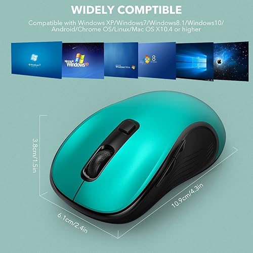 Miniatura 6 de Choiana Mouse inalámbrico, mouse inalámbrico 2.4G USB inalámbrico con 3 DPI ajustables, 6 botones, mouse ergonómico portátil silencioso para laptop,