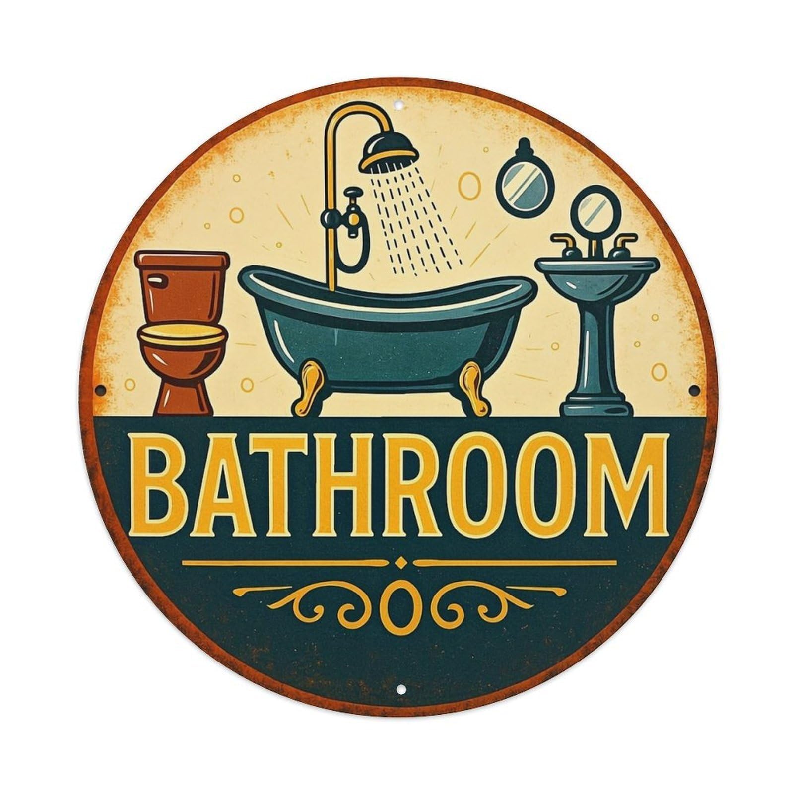 Vintage Bathroom Sign Design Tin Sign Metal Poster Vintage Metal Signs for Home Man Cave Bar Cafe Kitchen laundry room Wall Decorations 8x8 inches