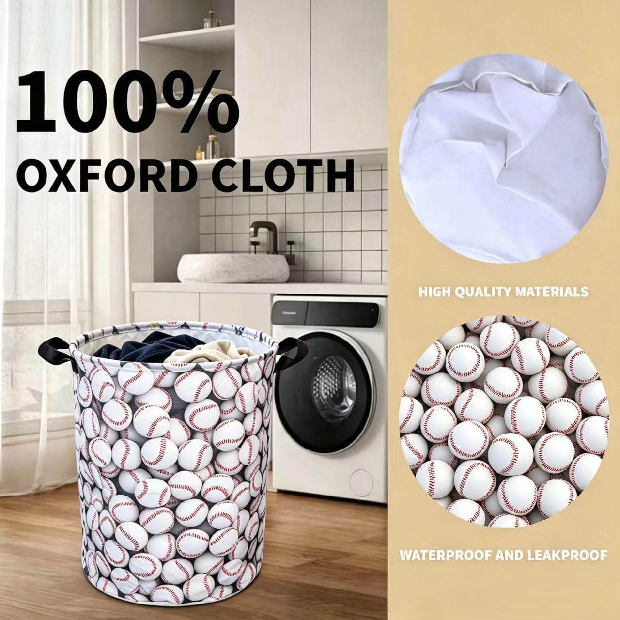 Chic Baseball Laundry Basket for Boys Room Decor, Kids Nursery Hamper for Teen Boy Girl Ball Gift, Tote Bag Oxford Cloth Funny Laundry Hamper Clothes Storage Bucket Toy Organizer 17.7x13.7 Inch