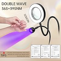 Vista 5 de AORAEM Lámpara LED UV para uñas: lámpara U V de cuello de cisne de doble cabeza para uñas de gel, luz LED de curación flash con 6 lupas para el Negro