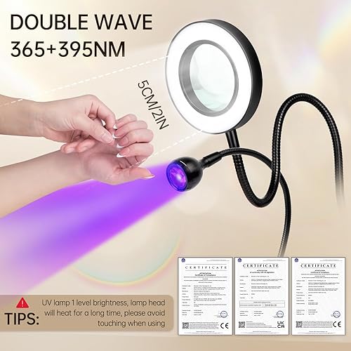 Miniatura 5 de AORAEM Lámpara LED de uñas U V, luz de gel de 3 W, lámpara flexible de cuello de cisne, secado rápido, esmalte de gel de doble cabeza, luz de curado