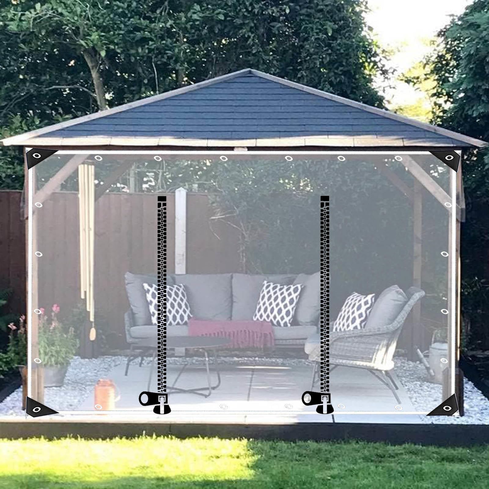 Gazebo Transparent Side Panels,Outdoor Waterproof Clear Tarp Curtains With Zip Door,0.3mm Pvc Plastic Tarpaulin,Partition Curtain Tarpaulin With Grommets,for Pergola Patio,W×H-3×2.3m(9.8*7.5ft)
