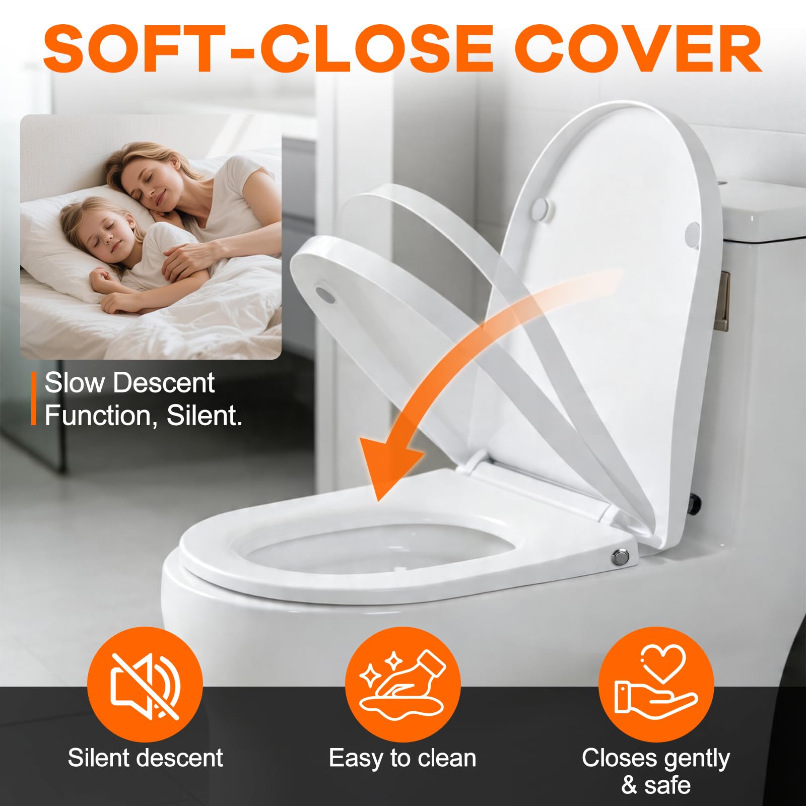 Sedile per WC intelligente, per doccia elettrica, per WC con abbassamento automatico, per WC con sedile riscaldato, 3 impostazioni di temperatura, coperchio intelligente con luce notturna,