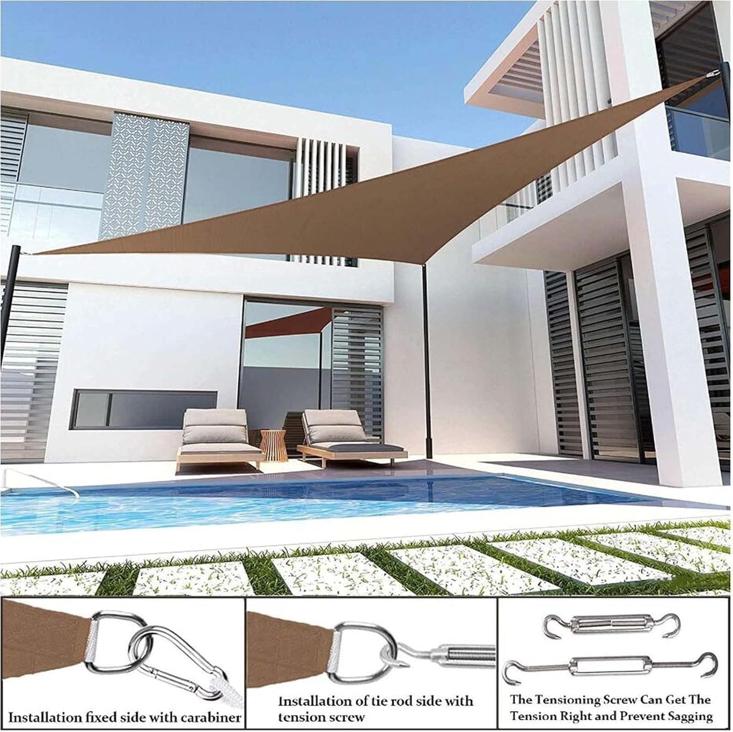 Trójkątny Żagiel Przeciwsłoneczny Wodoodporna Tkanina, Ochrona HDPE Oddychająca 98% UV Do Ogrodu, Patio, Pokrowca Na Krzesło Z Jajkiem(B,3x3x3m)