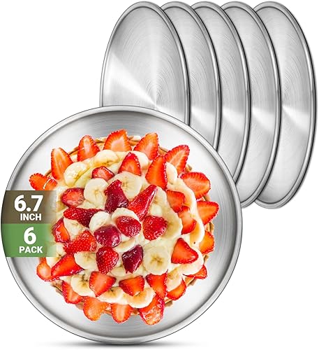 Miniatura 20 de Platos de metal para campamento, paquete de 4 platos de acero inoxidable 304 (18/8) de 9.1 pulgadas, platos reutilizables para pizza, aperitivos