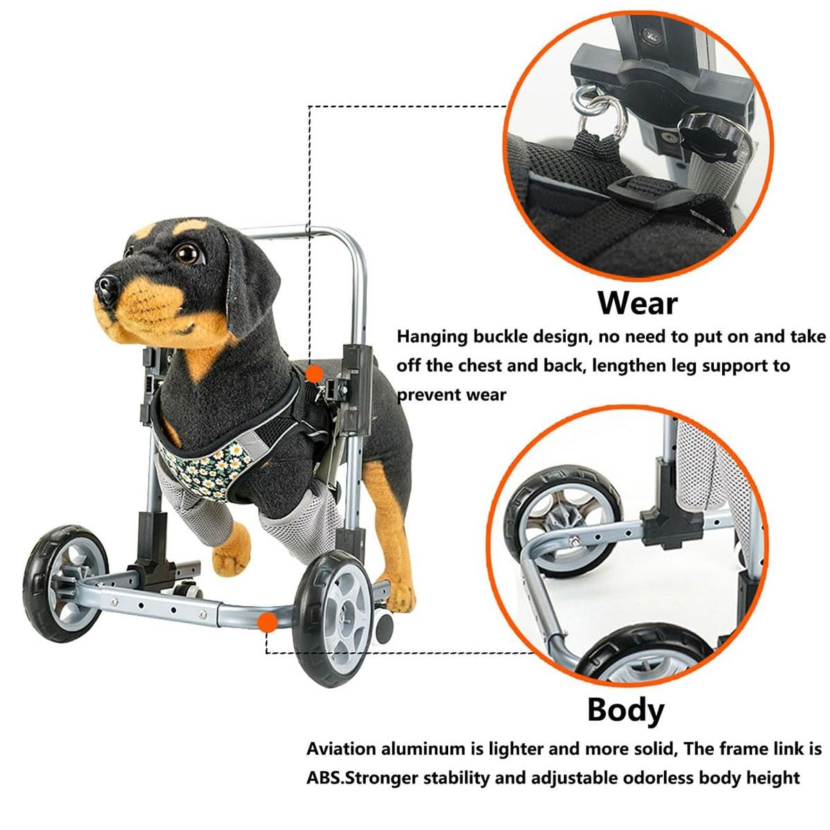 Fauteuil roulant pour chien réglable 4 roues aide rééducation pattes avant