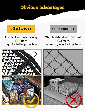 AUTOWN Cargo Net for Pickup Truck Bed with 8 Metal Carabiners, Double Layer
